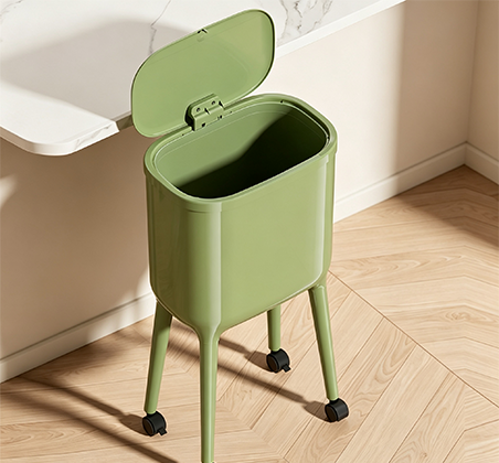 Sleek Mint Green Tall Step Trash Can with Rolling Wheels | Modern Elevated Waste Bin with Flip Lid for Kitchen, Bathroom &amp; Hallway