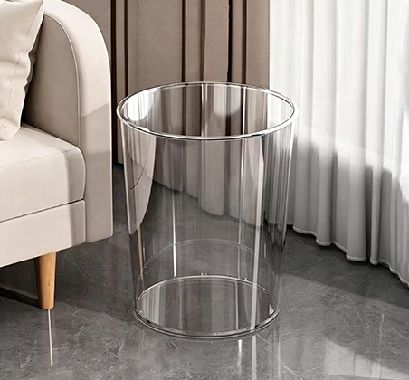Modern Minimalist Clear & Smoke Gray Cylinder Trash Can | Sleek Transparent Waste Bin for Vanity, Office & Modern Home Decor