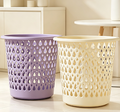 Cute Cartoon Face Hollow-Out Trash Can with Waterdrop Pattern | Breathable Plastic Waste Bin & Storage Basket for Kids' Room, Bathroom & Dorm | Lavender & Cream